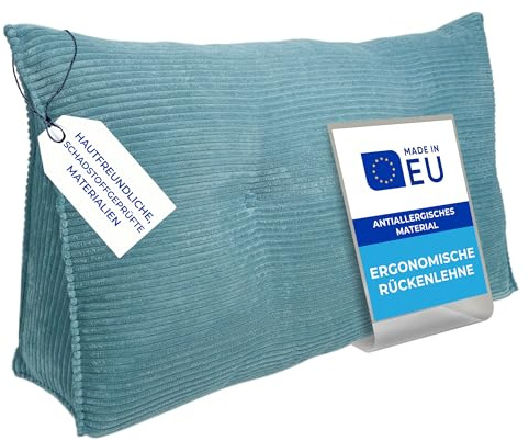 Pillows24 Cord Rückenkissen für Bett & Sofa 180cm, abnehmbarem Bezug | Bequemes Keilkissen und Lesekissen fürs Bett, waschbarem Bezug, Großes Sofakissen für Rückenlehne und Sofa, Hellblau