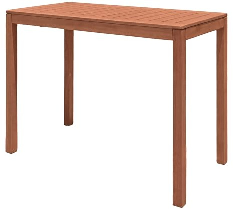 mesa alta de jardín de eucalipto, barnizada, soporta hasta 25 kg, 120 x 60 cm, para exteriores, de madera maciza FSC marrón, bistró, mesa de fiesta, rectangular