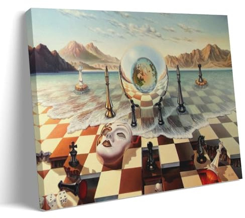 YYUEQIL Salvador Dalí Wandkunstdrucke, Gemälde, Poster (Schachmaske auf See), Leinwand, Wandkunst, dekorativ, Schlafzimmer, moderner Druck, Bild, Kunstwerke, Rahmen, 30 x 45 cm