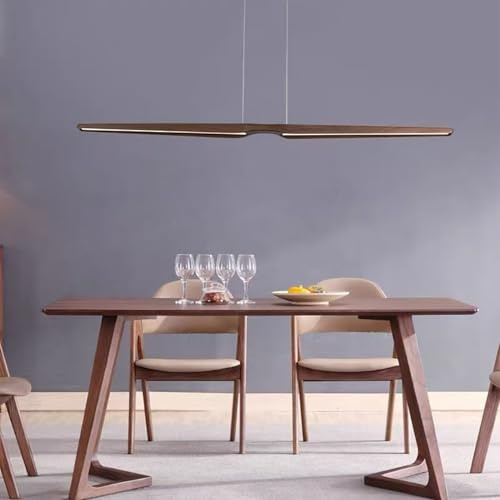 LED Pendelleuchte Esstisch Hängelampe Holz Dimmbar Hängeleuchte mit Fernbedienung Kücheninsel Esstischlampe Holzlampe Höhenverstellbar für Küche Esszimmer Wohnzimmer Bürolampe (Nussbaumholz, 150cm)