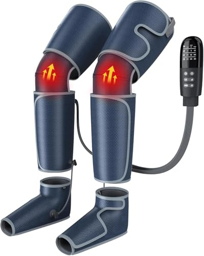 Beinmassagegerät mit Wärme für die Durchblutung, Luftkompressions-Fuß-, Waden-, Oberschenkel-Knie-Massagegerät zur Schmerzlinderung, 4 Modi, 4 Intensitäten, 2 Wärmestufen, 10 * 2 Airbags