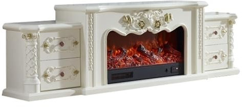 MENGLI-2024 Cheminée Électrique Meuble TV avec cheminée de 80,7 Pouces, Meuble de Divertissement de Style Ferme en chêne avec cheminée électrique et tiroirs de Rangement Cheminée Decorative