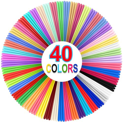 YhuiCxir 40 Colores Filamento para Lapiz 3D PLA 1,75mm Recambios para Bolígrafo 3D con 2 Tapas de Dedos Recargas Boli 3D Total 120 Metros Utilizado con MYNT3D y SCRIB3D Pluma de Impresión 3D