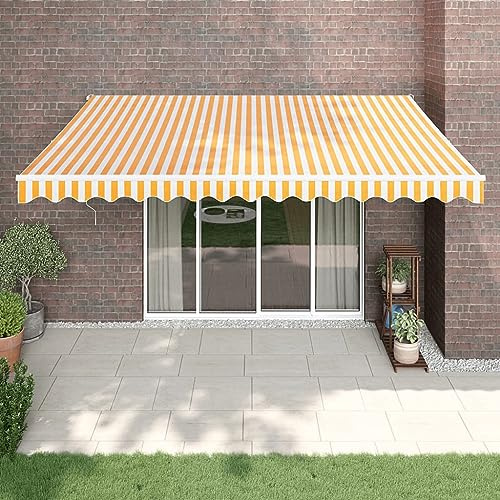 Tenda da sole retrattile motorizzata manuale gialla e bianca, 4 x 3 m, per esterni, balcone, terrazza, tessuto durevole e alluminio resistente alle intemperie