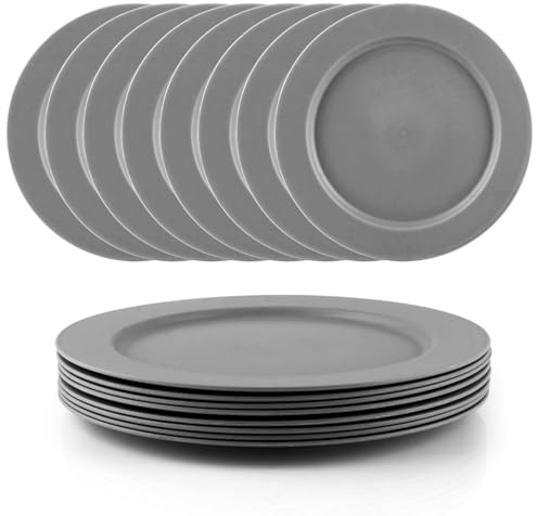 APACALI 16 Stück Plastikteller Mehrweg, 23CM unzerbrechliche Speiseteller, Kunststoffteller mehrweg, Picknickteller Grau Picknick, Camping, Garten, im Freien, Mikrowellen & Spülmaschinenfest