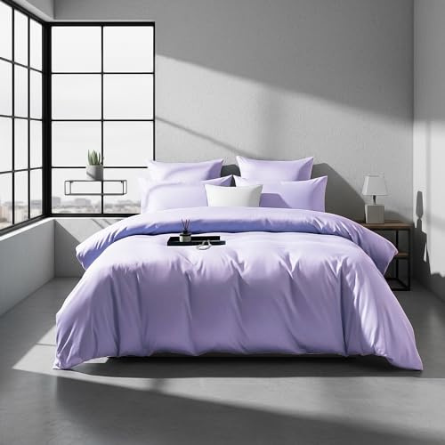 DXHOME Bettwäsche 155x220 Mako Satin Lila Uni Baumwolle Lyocell Seide Bettbezug Set 300TC Öko-Tex 100 Schlicht Bettwäsche für Einzelbett mit Reißverschluss und 2 Kissenbezüge 80x80 cm