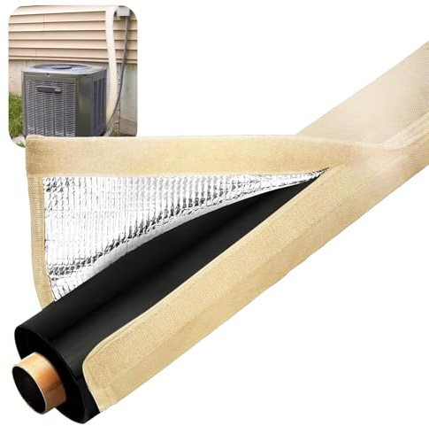Outdoor HVAC Copper Pipe Insulation Cover, 72x10.2 Inch Flexible 600D Oxford AC Pipe Insulation Cover for Outside Weatherproof Sleeve Central Air Conditioning Mini Splits Winter Protection, Khaki