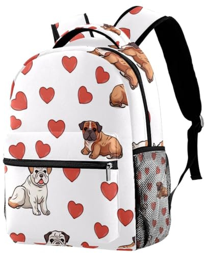 NUYFVG Schulrucksack mit Dackel-Herzen, Schultaschen für Jungen und Mädchen, leichte Büchertasche, lässiger Tagesrucksack für Damen und Herren