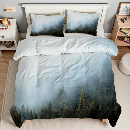 Piumino Matrimoniale Fumo Trapunte Foresta Piumone Imbottito Resistente Lavabile, Super Morbida Trapunta, piumini 240x260 cm in Microfibra Reversibile e 2 Federa 50x80 cmT2514