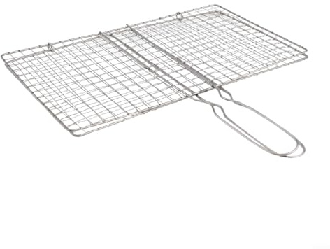 Cesta de parrilla con mango resistente al calor, malla de acero inoxidable para barbacoa, carne, pescado, verduras y cocinar en parrilla de carbón o gas (20 x 35 cm)