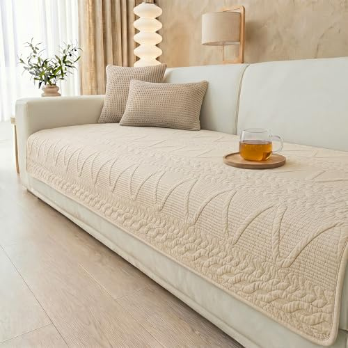 Edlbaegy Baumwolle Sofa Überzug Rutschfest Couch Überzug Katzen Kratzfest Sofabezug Ecksofa 3 Sitzer Waschbar Sofa Überwurf L Form Couch Cover für Möbelschutz Weich Haustiermatte(champagne,70*180cm)
