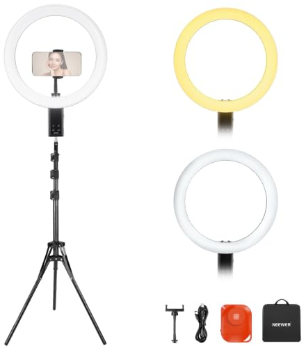 NEEWER 12 tums selfie-ringlampa med appkontroll/fjärrkontroll/stativstativ, 3200 mAh LED bi-färg CRI95 2900K-7000K ringljus cirkelbelysning kompatibel med iPhone Vlog makeup Studio videoinspelning