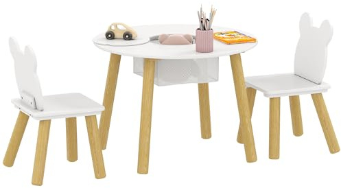 AIYAPLAY Wooden 3 Pieces Toddler Table and Chair Set 3-6 Years White
