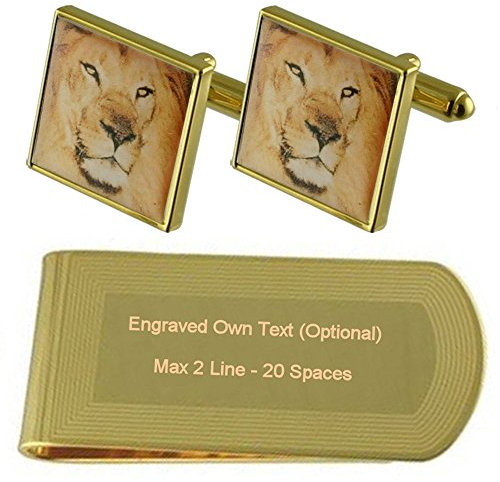 Select Gifts Zoo Löwe Gold-Manschettenknöpfe Geldscheinklammer Gravur Geschenkset