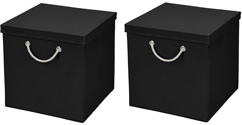 StickandShine 2er Set Schwarz Faltbox 30 x 30 x 30 cm Aufbewahrungsbox faltbar mit Kordel und mit Deckel