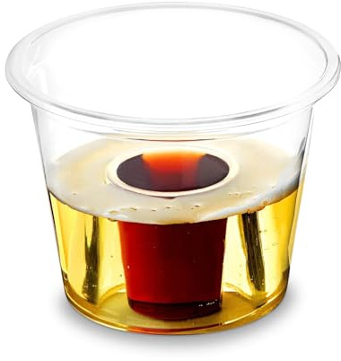 We Can Source It Ltd – Clear Plastic Jagerbomb Shot Glasses 25ml CE Shot with 60ml Chaser – Strong Reusable Party Glasses with Dual Chamber Design – Ideal for Bars, Clubs and Events - Pack of 100