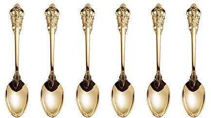 ZFQ Golden Besteck-Set Barock, Antik Look, aus 18/10 Edelstahl Spiegelpolierte, ideal für Haus, Küche, Restaurant, Hochzeit, Partys, Nachmittagstee, Teelöffel 6-teiliges, Länge 16.5cm