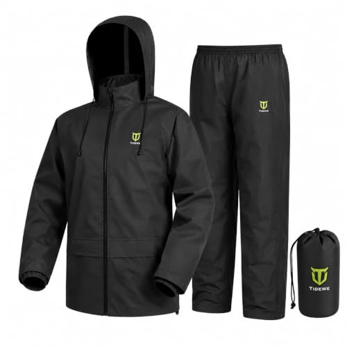 TIDEWE Rain Suit for Men, Waterproof Lightweight 2-Piece Rain Gear, Black