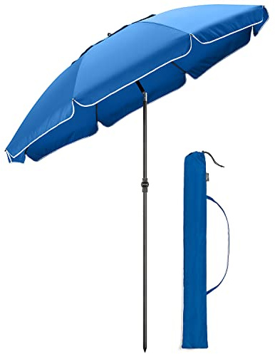 CHRISTOW Portable Beach Parasol Tilting Garden Sunshade Umbrella UV Resistant 2m (Blue)