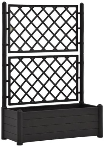 vidaXL Pflanzkübel mit Spalier Gartenspalier Rankgitter Rankhilfe Pflanzkasten Blumenkübel Hochbeet Blumenkasten 100x43x142cm PP Anthrazit