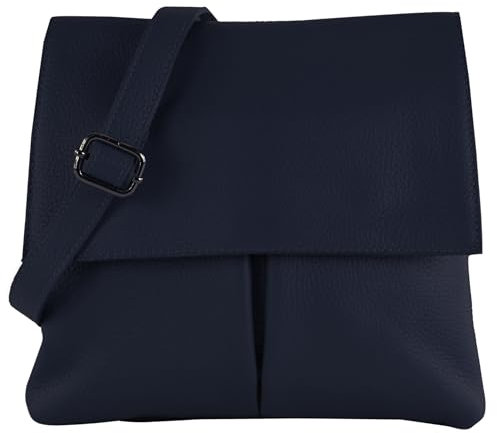 modamoda de T63LEDER Damen Leder Umhängetasche Schultertasche handmade in Italy, Farbe:Dunkelblau