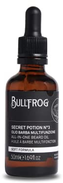 Bullfrog - Olio Barba Multifunzione Secret Potion N.3: Nutre, Ammorbidisce e Facilita la Rasatura, Texture Leggera e Profumata, Fragranza Marina, Legnosa e Ambrata, Made in Italy, 50 ml