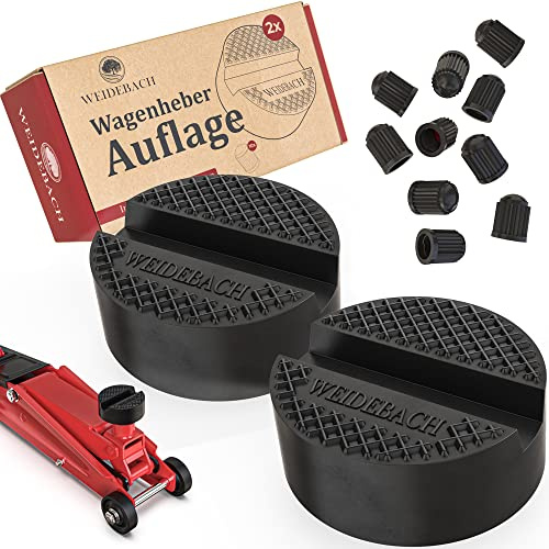 WEIDEBACH® 2X stabile, sichere Wagenheber Gummiauflage + 10x Ventilkappen | Ventilkappen, universeller Gummi für Wagenheber & Hebebühne, rutschfeste Gummiauflage Wagenheber, Aufsatz Wagenheber