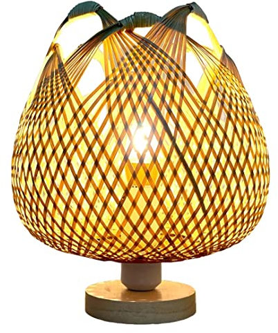 GUANSHAN Kreative handgewebte Bambus-Tischlampe mit Blumenmuster, dekoratives Bambus-Nachtlicht, rustikales Stimmungslicht für Schlafzimmer und Wohnzimmer