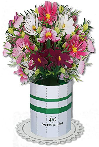 LINPOPUP®, Pop Up Blumenstrauß, Handgemachter Blumen inkl. Vase u. Unterteller, Geschenk zum Geburtstag, Muttertag, Jubiläum, Danke, Klappbarer Papierblumenstrauß, N803
