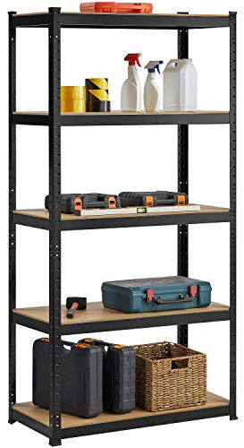 Yaheetech Lagerregal Steckregal 180 x 90 x 45 cm, 5 böden Schwerlastregal, pulverbeschichtete Kellerregal Regalsystem,1325 kg belastbar, schwarz