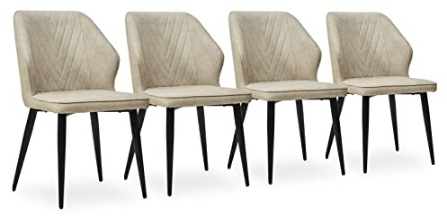 CLIPOP Esszimmerstühle mit Armlehne Kunstleder Küchenstühle Essstühle Gepolsterter Essstühle Sessel Vintage Polsterstuhl für Esszimmer,Wohnzimmer,Schlafzimmer (4er Set, Beige)