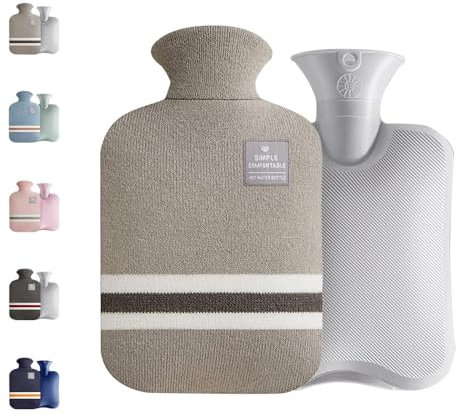 Kleine Wärmflasche mit Strickbezug, 1 l großes Fassungsvermögen, Wärmflasche mit abnehmbarem und waschbarem weichem Bezug für Schmerzlinderung, Nacken und Schultern, tolles Geschenk für Frauen, Männer