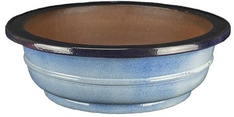 Runde Bonsaischale aus blau-blau glasiertem Steinzeug 44x44x13,5 cm - TY124a