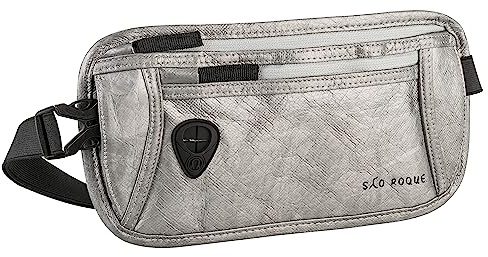 SAO ROQUE ® Stylische Unisex Bauchtasche (S), Hüfttasche, Gürteltasche, Money Belt. Flach. Vegan. Wasserfest. RFID-Blocker. Edle Leder-Optik (Silber)