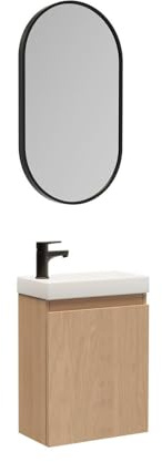 MOB-IN Meuble Lave-Mains Lisa + Robinet Noir + Miroir Ovale