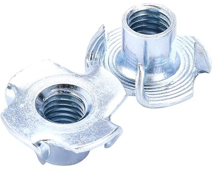 Bolt Dropper T-Nut Zinc Carbon Steel - Tee Nuts 4-Prong Design, M6x9mm - Threaded Inserts for Wood, Metal, or Steel Sheeting - Easy to Use Assorted T-Nuts for Various Bolts - Set of 100