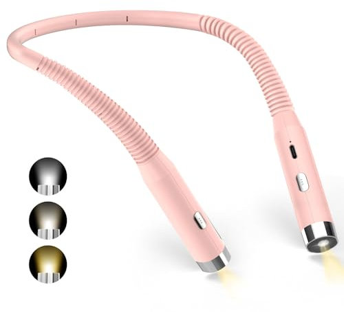 Diboniur Neck Reading Light, Book Light for Reading at Night, 3 Colors and 3 Brightness Levels Adjustable, Rechargeable, Book lamp for Readers, Knitting, Camping（Pink）