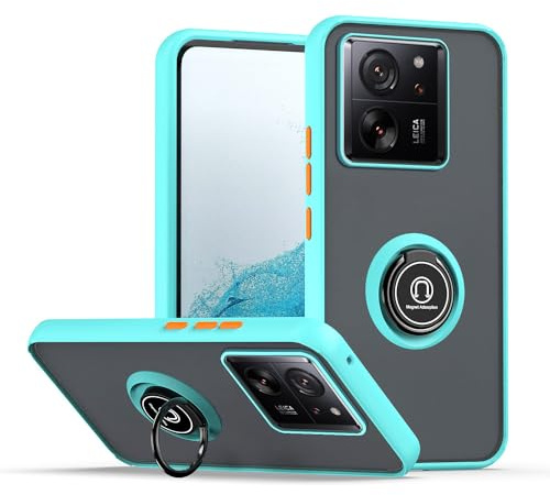 XINYEXIN Funda para Xiaomi 13T / Xiaomi 13T Pro, Funda con Soporte de Anillo, TPU + PC Translúcido Anti- Arañazos Carcasa Protectora Antigolpes Case Cover - Azul Cielo