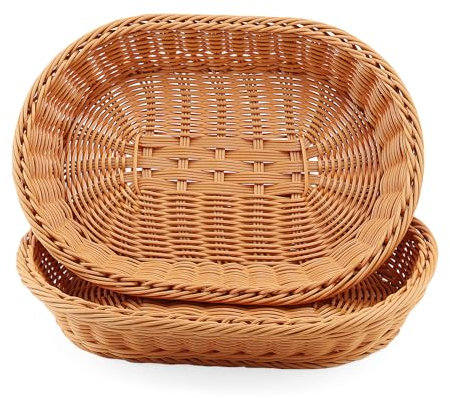 JAPCHET 2 PCS Oval Wicker Food Basket, 35 x 25 x 7cm Imitation Rattan, for Fruit, Bread, Vegetables