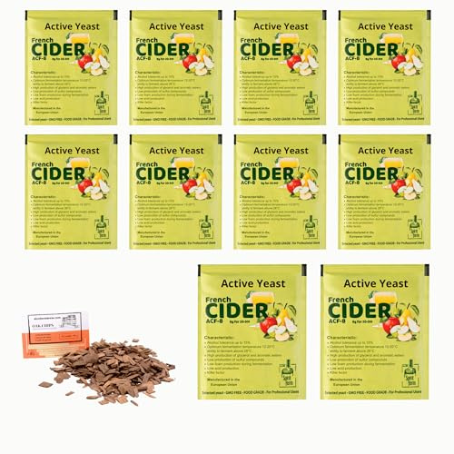 10 x Französische Apfelweinhefe 8g/25L + Französische Eichenchips 20g - Hefe zur Apfelweingärung, Hefe für Apfel und Birne, Weinhefe, Cider Hefe
