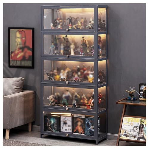ARMERI Vitrine, Kuriositätenkabinett mit Acryltüren, Figuren und Kuriositätensammlung Vitrine, Boden stehend klar Vitrine für Wohnzimmer Schlafzimmer,80x32x172cm