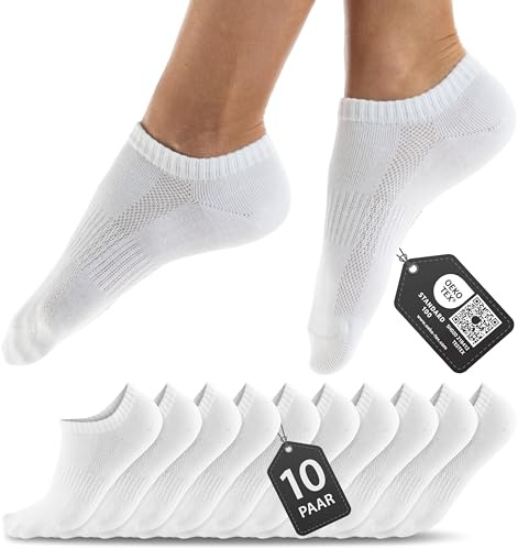 HELDENWERK 10 par premium sneakers strumpor män och kvinnor av kammad bomull med komfortlinning utan tryckande söm, korta strumpor set unisex sportstrumpor, Vit, 39-42 EU
