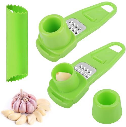 Ezydka Juego de prensa de ajos, 3 unidades, triturador de ajos, rallador de ajos, herramienta de cocina de plástico, cortador de ajos, herramienta eficiente para la extracción de pasta de ajo