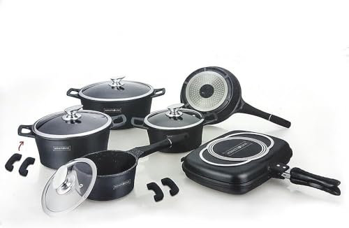 SET BATTERIA DI PENTOLE 15 pezzi PROFESSIONALE ROYALTY LINE IN PIETRA LAVICA COD. rl-es1015m (NERO)