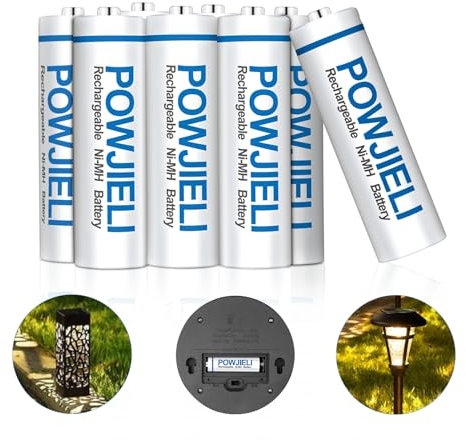POWJIELI AA Rechargeable Solar Batteries, Ni-Mh 1.2v 600mAh Pre-Charged Double A Battery for Outdoor Solar Garden Landscape Lights(Pack of 8)