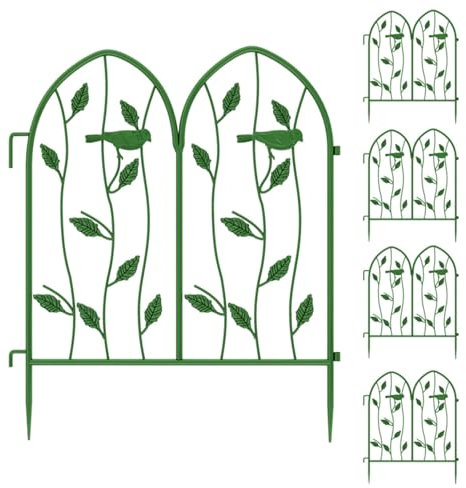 Décoratives en Métal pour Clôture De Jardin, 5 Pièces Panneaux De Clôture en Fer Forgé Antirouille, 60cm (H) x 230cm (L), Clôtures pour Animaux(Green)