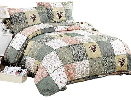 FBHDKJNFG Colcha de edredón, juego de ropa de cama cómoda,.. Cotton Handmade Patchwork Quilted Quilt 3-Piece Coverlet Set All Season King Size Bed Cover/Bnket/Sheets with 2 Pillowcases
