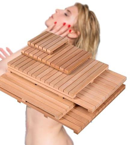 Tapis de Bain Carré Antiderapant, Caillebotis Douche Bois, Tapis de Douche Extérieure pour Jardin Piscine Sauna, Tapis Bambou Salle de Bain, Nature(30x30cm)