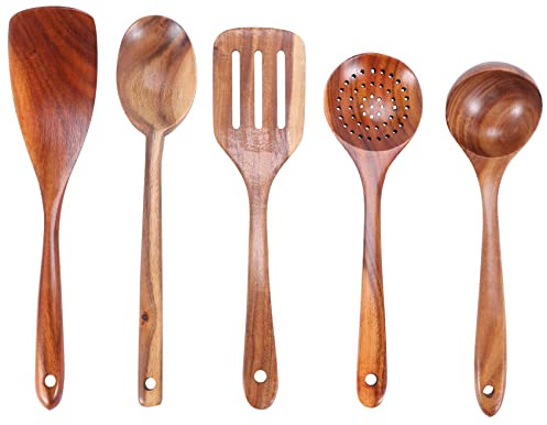 Sirxlevcy Healthy Cooking Utensils Set Wooden Cooking Tools Natural Nonstick Hard Wood Spatula and Spoons - Eco-Friendly and Safe Kitchen Cooking Spoon
