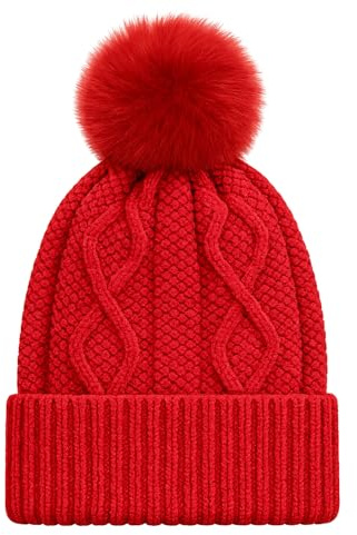 MIJOMA Morbido berretto in ciniglia con pompon in pelliccia sintetica | lavorato a maglia per le fredde giornate invernali | cappello barboncino accessorio caldo